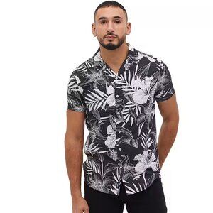 NEW Bench Dexus Short Sleeve Black White Floral Summer Shirt P3494